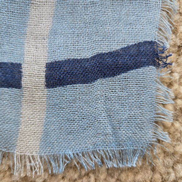 Kinross Silk Cashmere Scarf Blue Squares - Picture 3 of 11